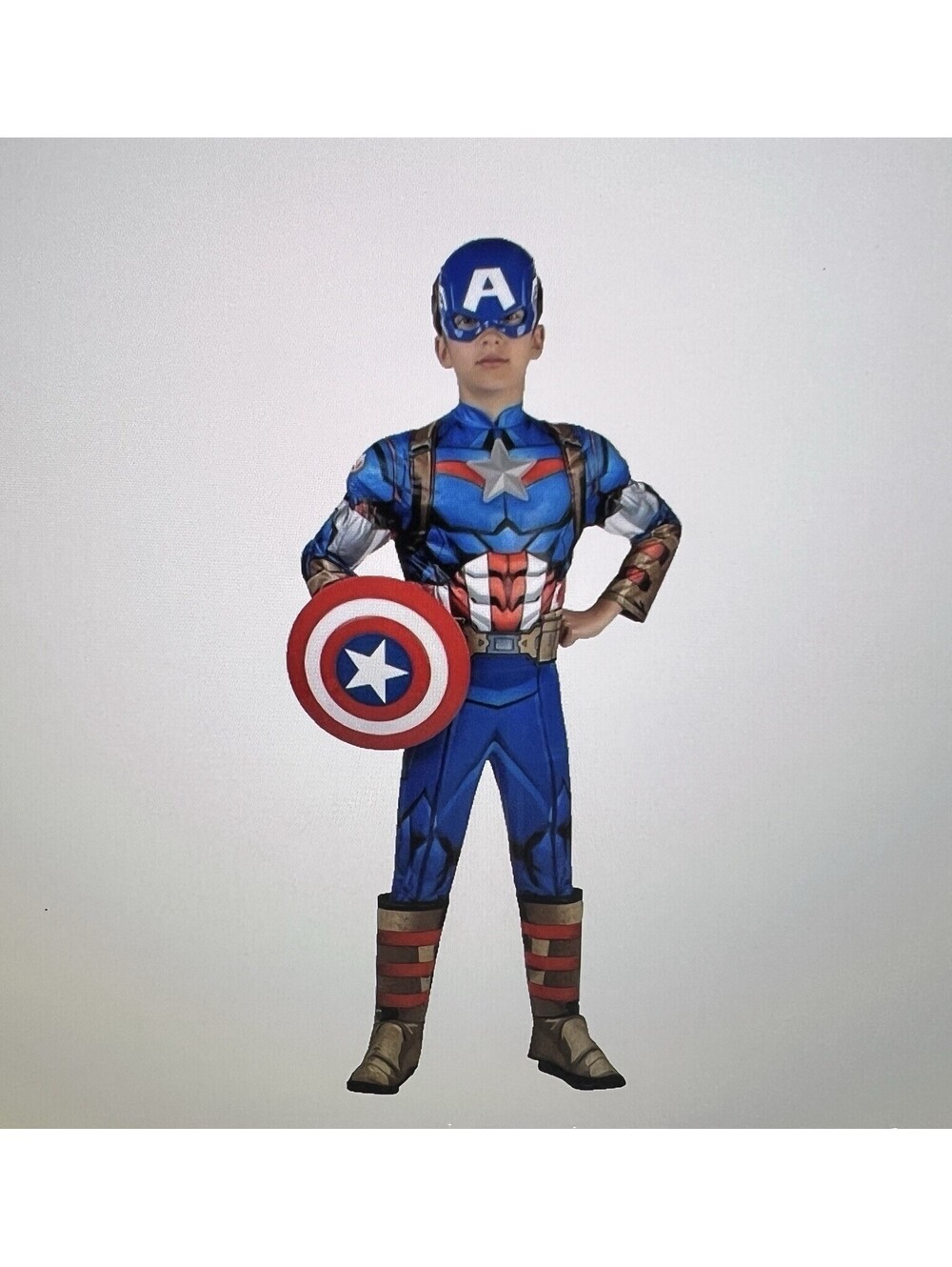 Captain America Costume Boys Marvel Muscle Chest Shield Rubies Sz S 4-6 NEW!